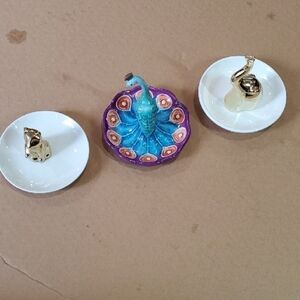 Colorful Peacock , Fox, and  Elephant Trinket Ring Dishes